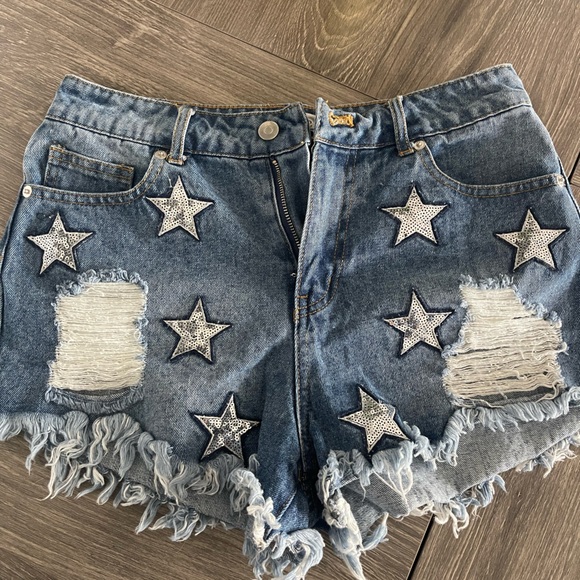 Peach Loue Pants - Sparkly star high waisted cheeky shorts